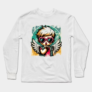 Grunge Love: Distressed Pop Art Cupid Valentine's T-Shirt Long Sleeve T-Shirt